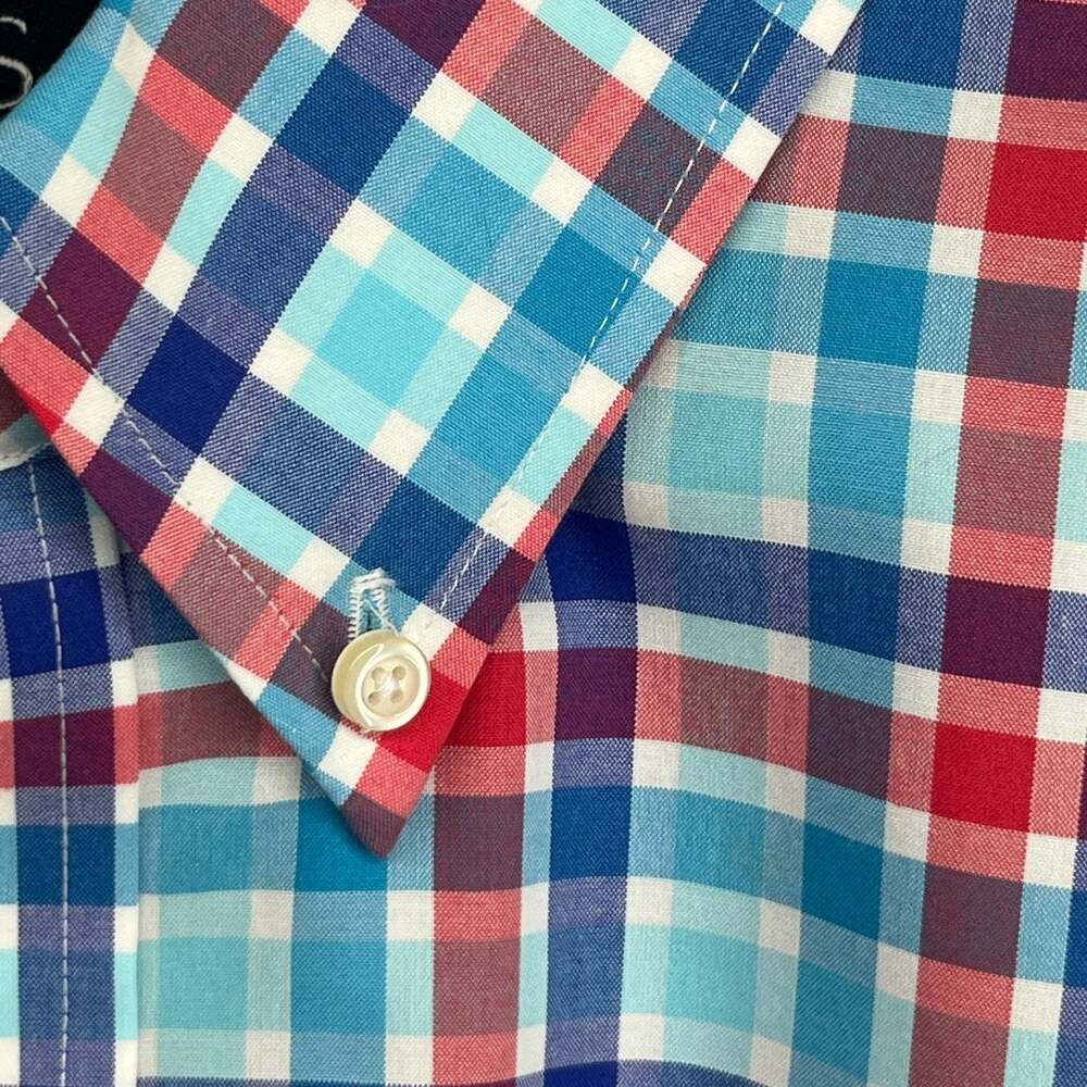 JOS A BANK Shirt Mens L Travelers Collection Plaid Poplin Cotton Blue NEW - Picture 8 of 13